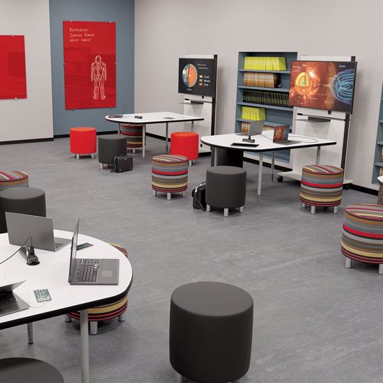 Academy Furniture. 5' MediaSpace DShape AV Table with Gray Nebula