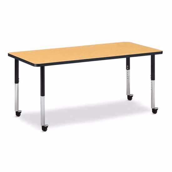 Picture of Berries® Rectangle Activity Table - 30" X 72", Mobile - Oak/Black/Black