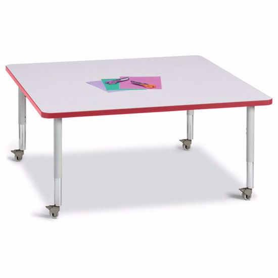 Picture of Berries® Square Activity Table - 48" X 48", Mobile - Gray/Red/Gray