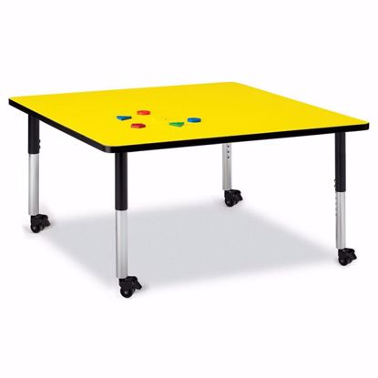 Picture of Berries® Square Activity Table - 48" X 48", Mobile - Yellow/Black/Black