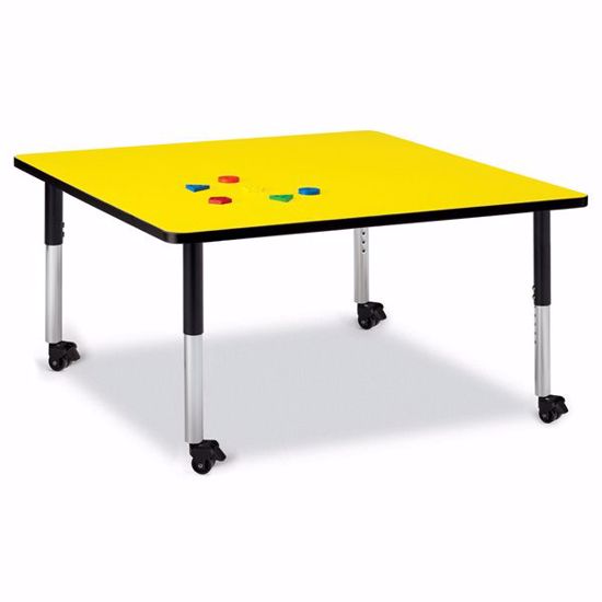 Picture of Berries® Square Activity Table - 48" X 48", Mobile - Yellow/Black/Black