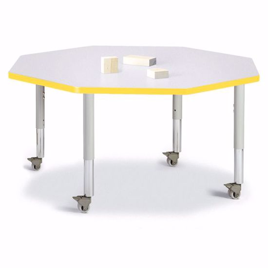 Picture of Berries® Octagon Activity Table - 48" X 48", Mobile - Gray/Yellow/Gray