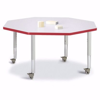 Picture of Berries® Octagon Activity Table - 48" X 48", Mobile - Gray/Red/Gray