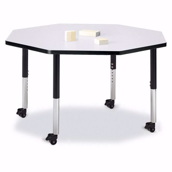 Picture of Berries® Octagon Activity Table - 48" X 48", Mobile - Gray/Black/Black