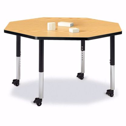 Picture of Berries® Octagon Activity Table - 48" X 48", Mobile - Oak/Black/Black