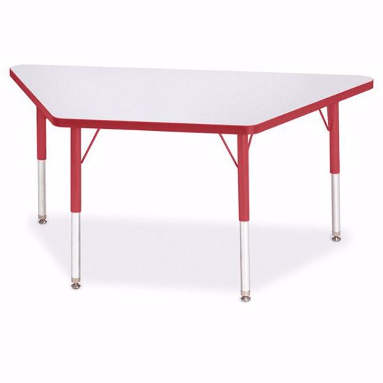 Picture of Berries® Trapezoid Activity Tables - 24" X 48", E-height - Gray/Red/Red