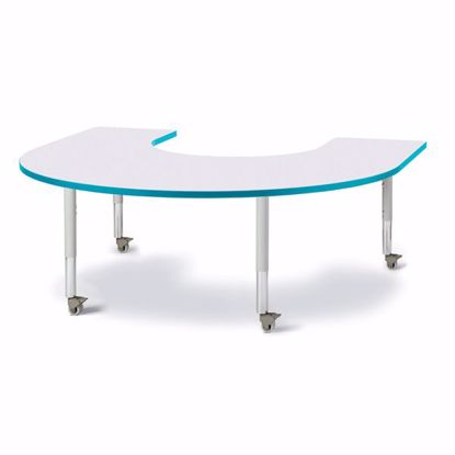 Picture of Berries® Horseshoe Activity Table - 66" X 60", Mobile - Gray/Teal/Gray