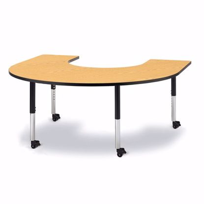 Picture of Berries® Horseshoe Activity Table - 66" X 60", Mobile - Oak/Black/Black