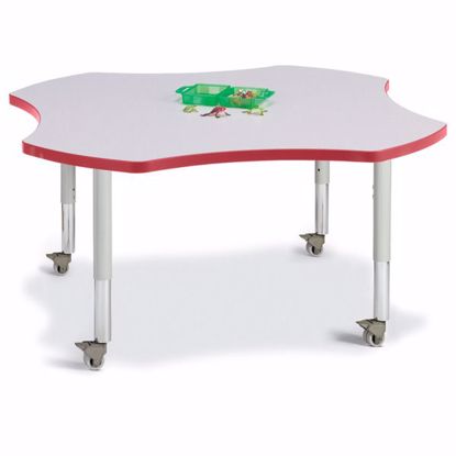 Picture of Berries® Four Leaf Activity Table - 48", Mobile - Gray/Red/Gray