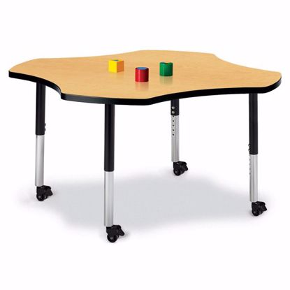 Picture of Berries® Four Leaf Activity Table - 48", Mobile - Maple/Black/Black