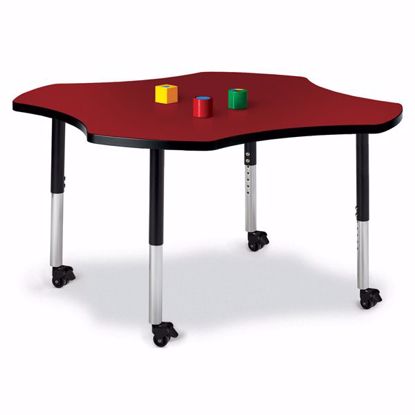 Picture of Berries® Four Leaf Activity Table - 48", Mobile - Red/Black/Black