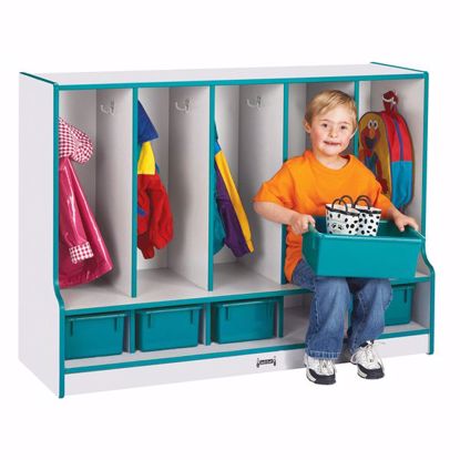 Picture of Rainbow Accents® Toddler 5 Section Coat Locker with Step -  with Trays - Red