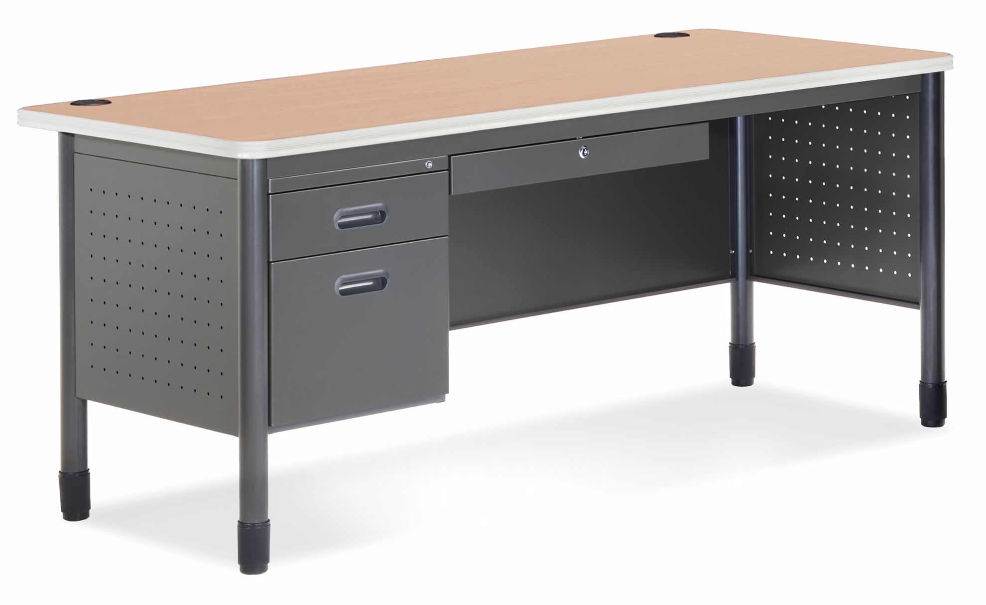 Academy Furniture. 30X66 Sgl Ped Desk w/CD/Gry Fr-Mpl