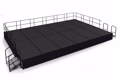 Picture of NPS®  16' x 24' Stage Package, 24" Height, Black Carpet, Shirred Pleat Black Skirting