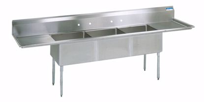 Picture of THREE COMPARTMENT SINK, BOWL SIZE: 18"LX18"WX12"D, UNIT SIZE: 90"X23-13/16", (2)18" DRAINBOARDS