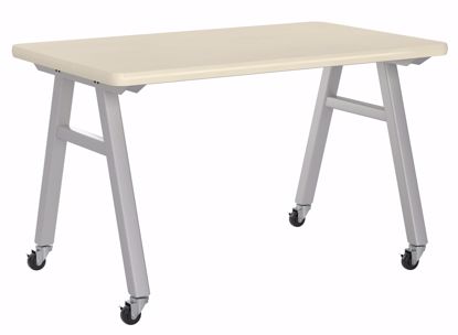 Picture of A-Frame Table, Mobile, Metal Frame, Frame Color-Silver , 30in High  x 48in Wide x 36in Deep, 1.25 PLam Top, Black
