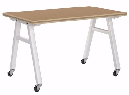 Picture of A-Frame Table, Mobile, Metal Frame, Frame Color-Silver , 36in High  x 72in Wide x 36in Deep, 1.75 Walnut Butcher Block