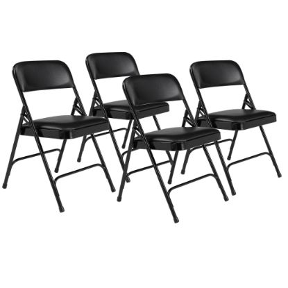 Picture of NPS® 1200 Series Premium Vinyl Upholstered Double Hinge Folding Chair, Caviar Black (Pack of 4)
