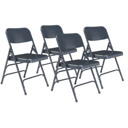Picture of NPS® 300 Series Deluxe All-Steel Triple Brace Double Hinge Folding Chair, Char-Blue (Pack of 4)