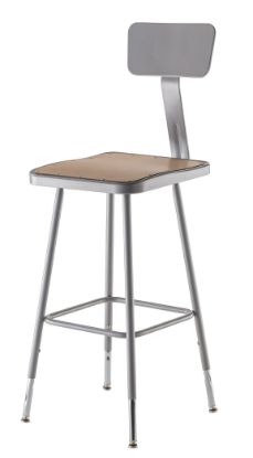 Picture of NPS® 23.75 -31.75" Height Adjustable Heavy Duty Square Seat Steel Stool With Backrest, Grey