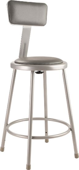 Picture of NPS® 24"Heavy Duty Vinyl Padded Steel Stool With Backrest, Grey