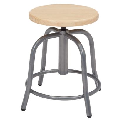 Picture of NPS® 19” - 25” Height Adjustable Swivel Stool, Wooden Seat and Grey Frame