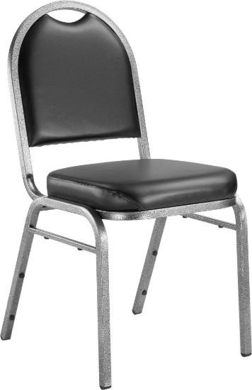Picture of NPS® 9200 Series Premium Vinyl Upholstered Stack Chair, Panther Black Seat/ Silvervein Frame