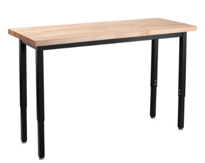 Picture of NPS® Heavy Duty Height Adjustable Steel Table, Black Frame, 18 x 42, Butcherblock Top