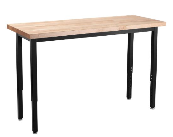 Picture of NPS® Heavy Duty Height Adjustable Steel Table, Black Frame, 18 x 60, Butcherblock Top