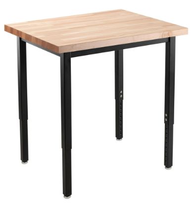 Picture of NPS® Heavy Duty Height Adjustable Steel Table, Black Frame, 24 x 24, Butcherblock Top