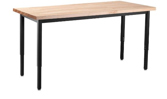 Picture of NPS® Heavy Duty Height Adjustable Steel Table, Black Frame, 24 x 42, Butcherblock Top