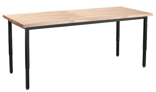 Picture of NPS® Heavy Duty Height Adjustable Steel Table, Black Frame, 24 x 84, Butcherblock Top