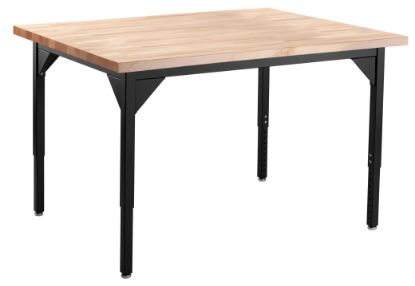 Picture of NPS® Heavy Duty Height Adjustable Steel Table, Black Frame, 36 x 42, Butcherblock