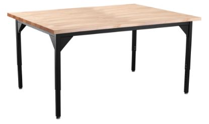 Picture of NPS® Heavy Duty Height Adjustable Steel Table, Black Frame, 42 x 42, Butcherblock Top