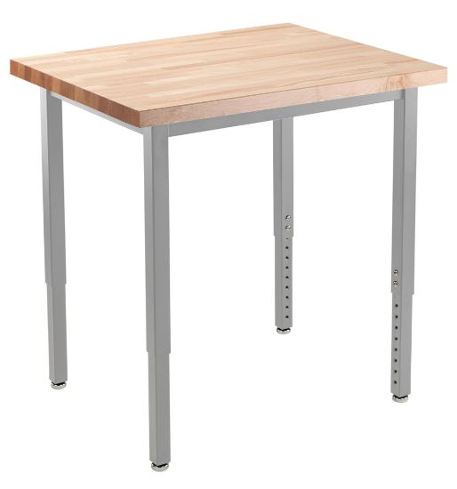 Picture of NPS® Heavy Duty Height Adjustable Steel Table, Gray Frame, 24 x 24, Butcherblock Top