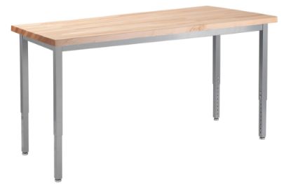 Picture of NPS® Heavy Duty Height Adjustable Steel Table, Gray Frame, 24 x 42, Butcherblock Top