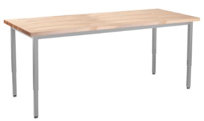 Picture of NPS® Heavy Duty Height Adjustable Steel Table, Gray Frame, 24 x 84, Butcherblock Top