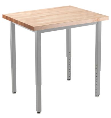 Picture of NPS® Heavy Duty Height Adjustable Steel Table, Gray Frame, 36 x 36, Butcherblock Top
