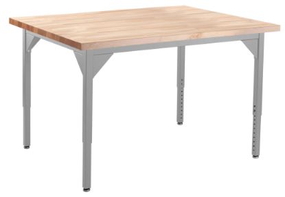Picture of NPS® Heavy Duty Height Adjustable Steel Table, Gray Frame, 36 x 42, Butcherblock Top