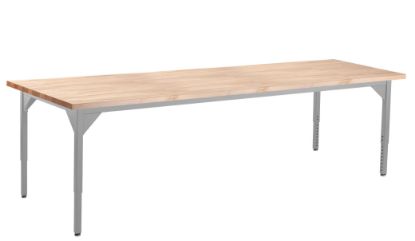 Picture of NPS® Heavy Duty Height Adjustable Steel Table, Gray Frame, 36 x 72, Butcherblock Top