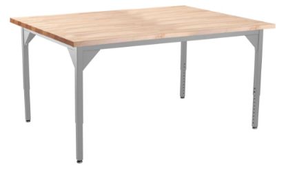 Picture of NPS® Heavy Duty Height Adjustable Steel Table, Gray Frame, 42 x 42, Butcherblock Top
