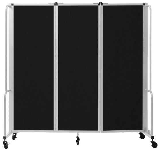 Picture of NPS® Room Divider, 6' Height, 3 Sections, Black Panels, Grey Frame
