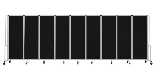 Picture of NPS® Room Divider, 6' Height, 9 Sections, Black Panels, Grey Frame
