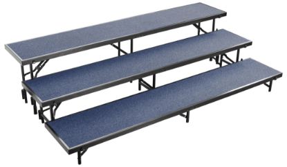 Picture of NPS® 3 Level Straight Standing Choral Riser, Blue Carpet (18"x96" Platform)