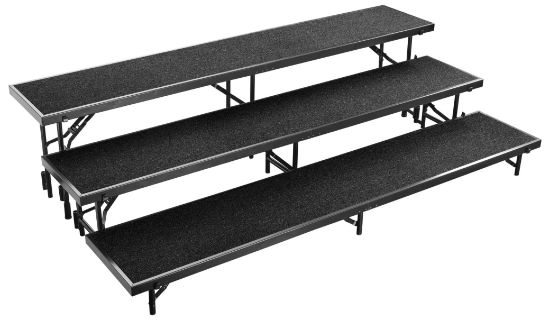 Picture of NPS® 3 Level Straight Standing Choral Riser, Black Carpet (18"x96" Platform)