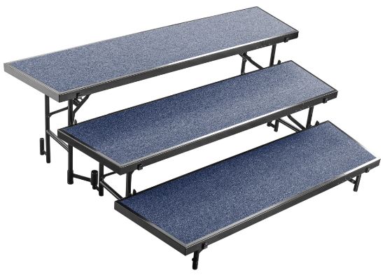 Picture of NPS® 3 Level Tapered Standing Choral Riser, Blue  Carpet (18"x96" Platform)