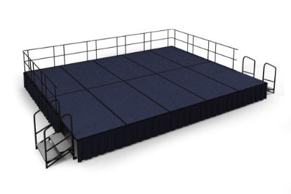 Picture of NPS® 16' x 20' Stage Package, 24" Height, Blue Carpet, Shirred Pleat Black Skirting