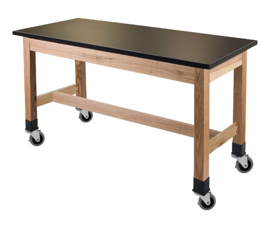 Picture of NPS® Wood Science Lab Table, 24 x 48 x 30, Chemical Resistant Top, Casters