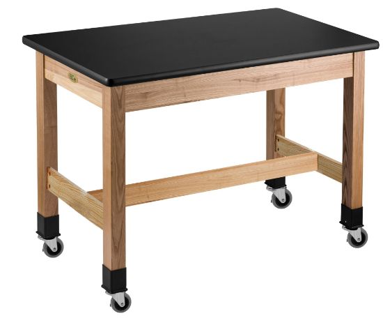 Picture of NPS® Wood Science Lab Table, 24 x 48 x 30, HPL Top, Casters