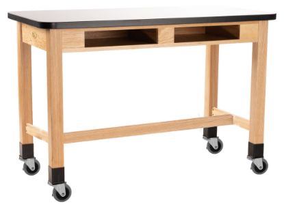 Picture of NPS® Wood Science Lab Table, 24 x 48 x 30, Whiteboard Top, Book Compartments and Casters